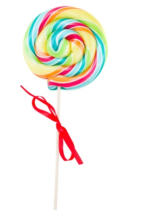 spiral lolly pop candy isolated on white backgroundの写真素材