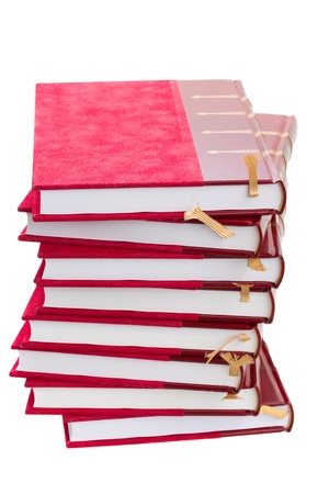 pile of hardcover books   isolated on white backgroundの写真素材