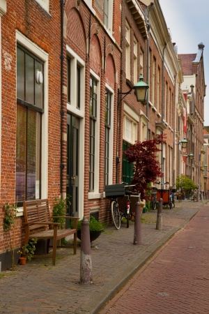 colorful street in old town  of Haarlem, Hollandの写真素材