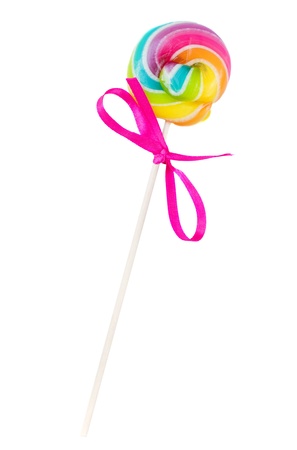 small spiral lolly pop candy isolated on white backgroundの写真素材