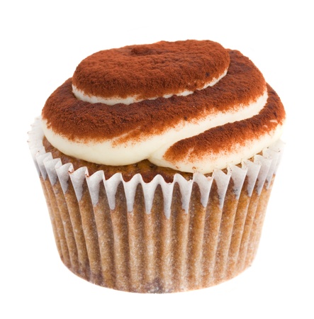 one chocolate cupcake isolated on white backgroundの写真素材