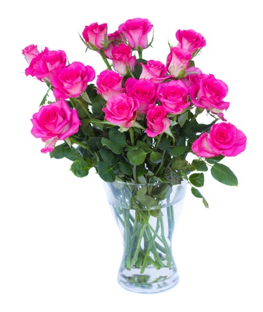 pink  roses  in vase isolated on white backgroundの写真素材