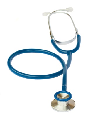 One blue  stethoscope isolated on white backgroundの写真素材