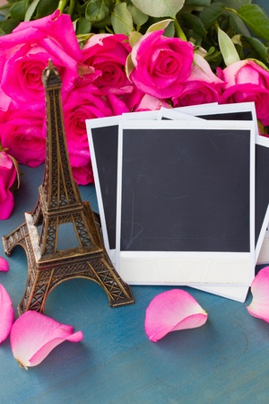 travel memories  - instant photo with copy space an souvenir from franceの写真素材