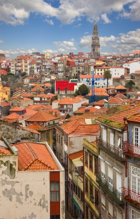 red tiled roofs of old town, Porto, Portugalの写真素材