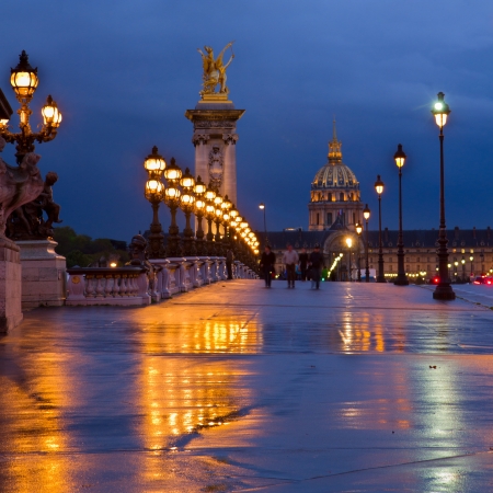 Bridge of Alexandre III  at night,  Paris, Franceの写真素材