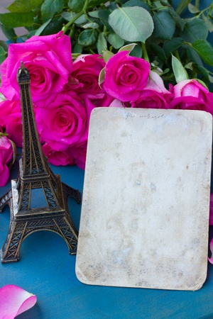 travel memories  - instant photo with copy space an souvenir from franceの写真素材
