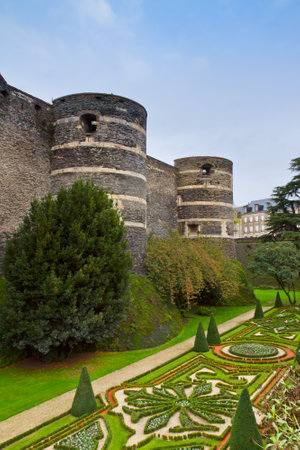 walls of medieval castle of Angers, Franceのeditorial素材