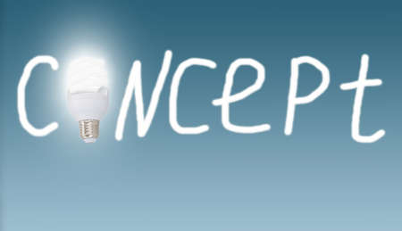 word concept with illuminated light bulb on blue backgroundの写真素材