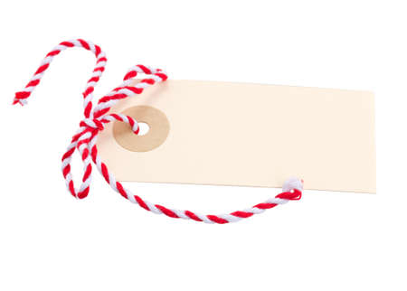 empty  tag with red bow  isolated on white backgroundの写真素材
