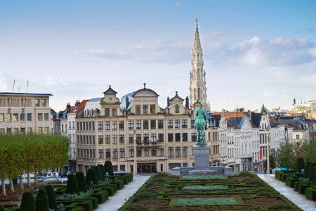 Monts des Arts and Brussels cityscape, Belgiumのeditorial素材