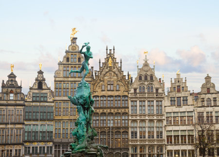 facades of gildhouses, Antwerpen, Belgiumのeditorial素材