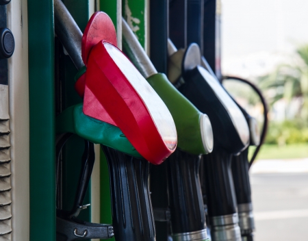 row of gas station pupmps close upの写真素材