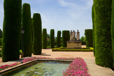 arab gardens at the Alcazar de los Reyes Cristianos, Cordoba, Andalusia, Spainのeditorial素材