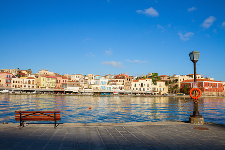 venetian habour of Chania at sunny day, Crete, Greeceの写真素材