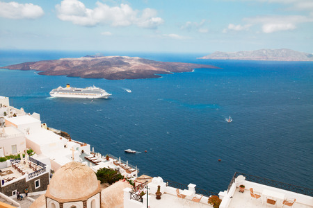 Thira and caldera of Santorini volcano, Greeceの写真素材
