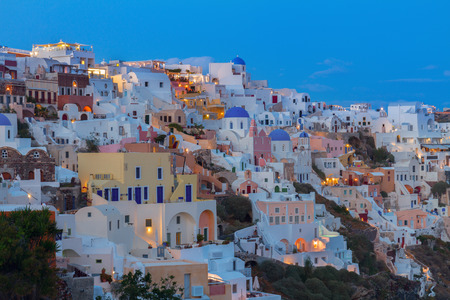 houses of Oia village at night, Santorini, Greece.の写真素材