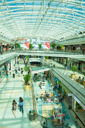 LISBON, PORTUGAL - JULY 22 People in modern shopping mall Vasco da Gama in Lisbon on July 22, 2014. Vasco da Gama is one of the biggest shopping centres of Portugal.のeditorial素材