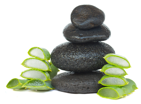 massage stones with aloe veraの写真素材