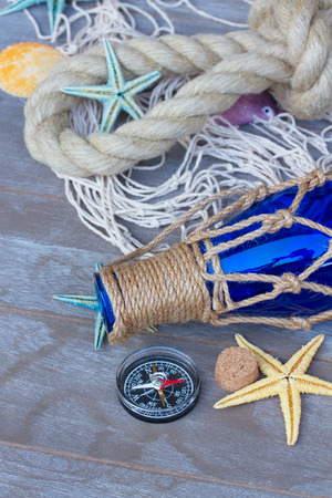 compass on fishing netの写真素材