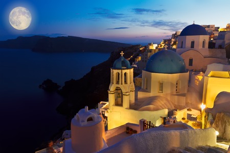 Oia village at night, Santoriniの写真素材