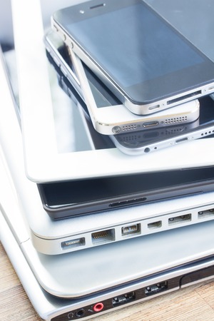 pile of devicesの写真素材