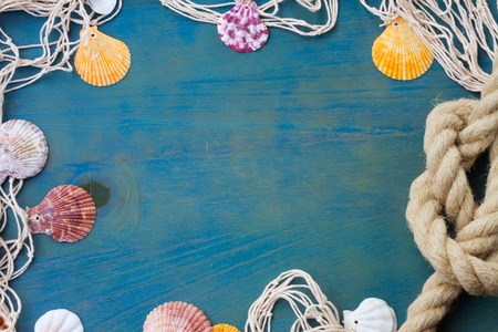 fishing net on wooden backgroundの写真素材