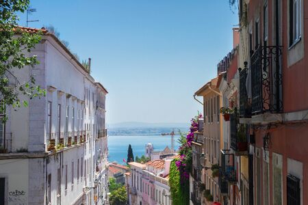 street in old town of Lisbonの写真素材