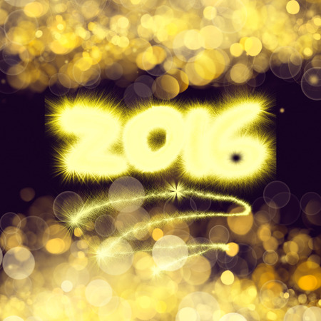 chrismas frame background with golden beams and 2016 signの写真素材