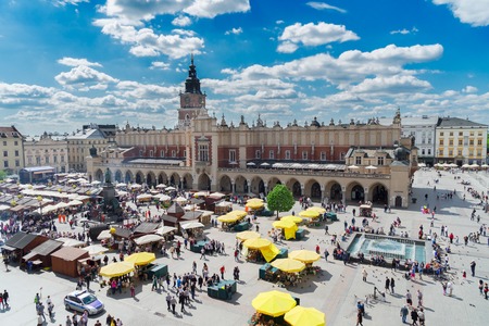 Market square Rynek Glowny with Cloth hall   in Krakow, Polandの写真素材