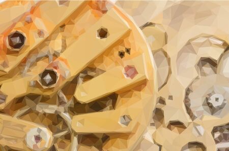 Low poly illustration background of clockwork of metal brass vintage pocket clockのイラスト素材