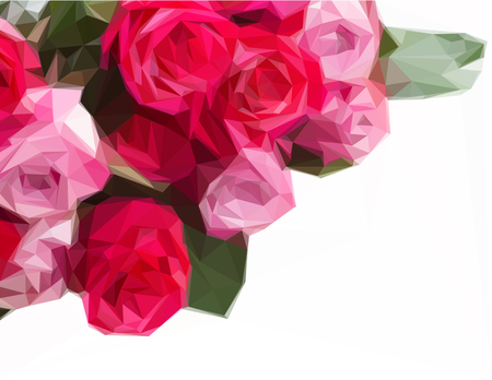 Low poly illustration border of pink rose flowers close upのイラスト素材