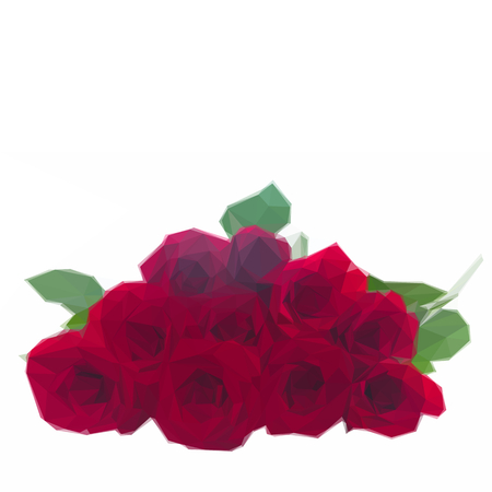 Low poly illustration pile of vivd red roses isolated on white backgroundのイラスト素材