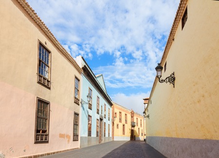 street in old colonial town of La Laguna, Tenerife island, Canarias Spainの写真素材
