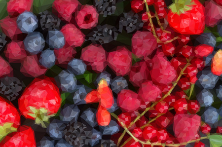Low poly illustration ripe of fresh berries close up background