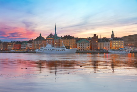 colorful sunset scenery of the Old Town in Stockholm, Swedenの写真素材