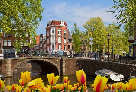 view of antique canal ring in Amsterdam, Netherlandの写真素材