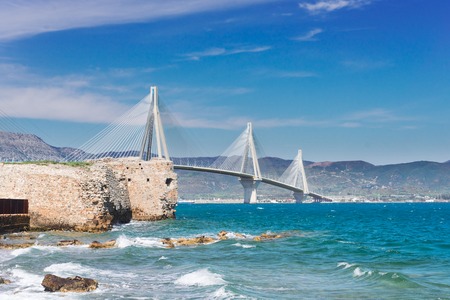 View of Patras and Rio Antirrio bridge, Greeceの写真素材