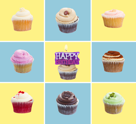 set of flat lay minimal style cupcakes