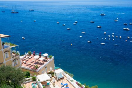 Tyrrhenian Sea waters near Positano, aerial view , Amalfi coast Italyの写真素材