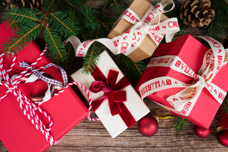 Christmas gift givingの写真素材