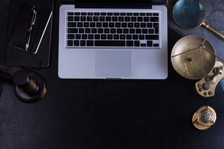 Workspace hero header with law gavelの写真素材