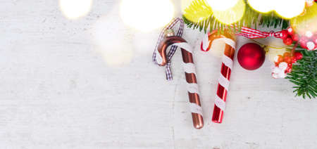 Christmas flat lay styled scene with copy space bannerの写真素材