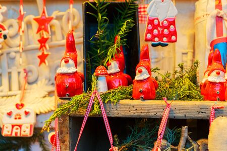 Christmas market kiosk details with santa clausesの写真素材