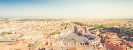 Saint Peter's Square in Vatican and aerial view of the city, panorama of Rome, Italy , retro tonedの写真素材