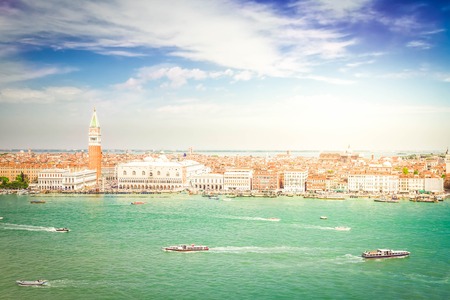 skyline of Venice - famous San Marco square waterfront, Venice, Italy, retro tonedの写真素材