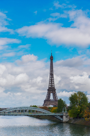 eiffel tour over Seine river with tree, Paris, Franceの写真素材