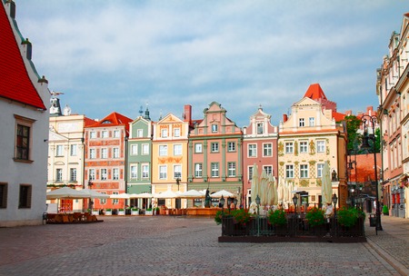 renaissance houses on the central market square in old Poznan, Polandの写真素材