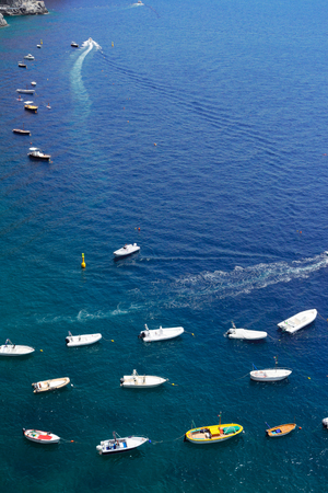 Tyrrhenian Sea blue waters with leasure boats, aerial view, Amalfi coast, Italyの写真素材