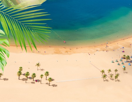 aerial birdeye view of Las Teresitas beach, Tenerife island, Canariasの写真素材